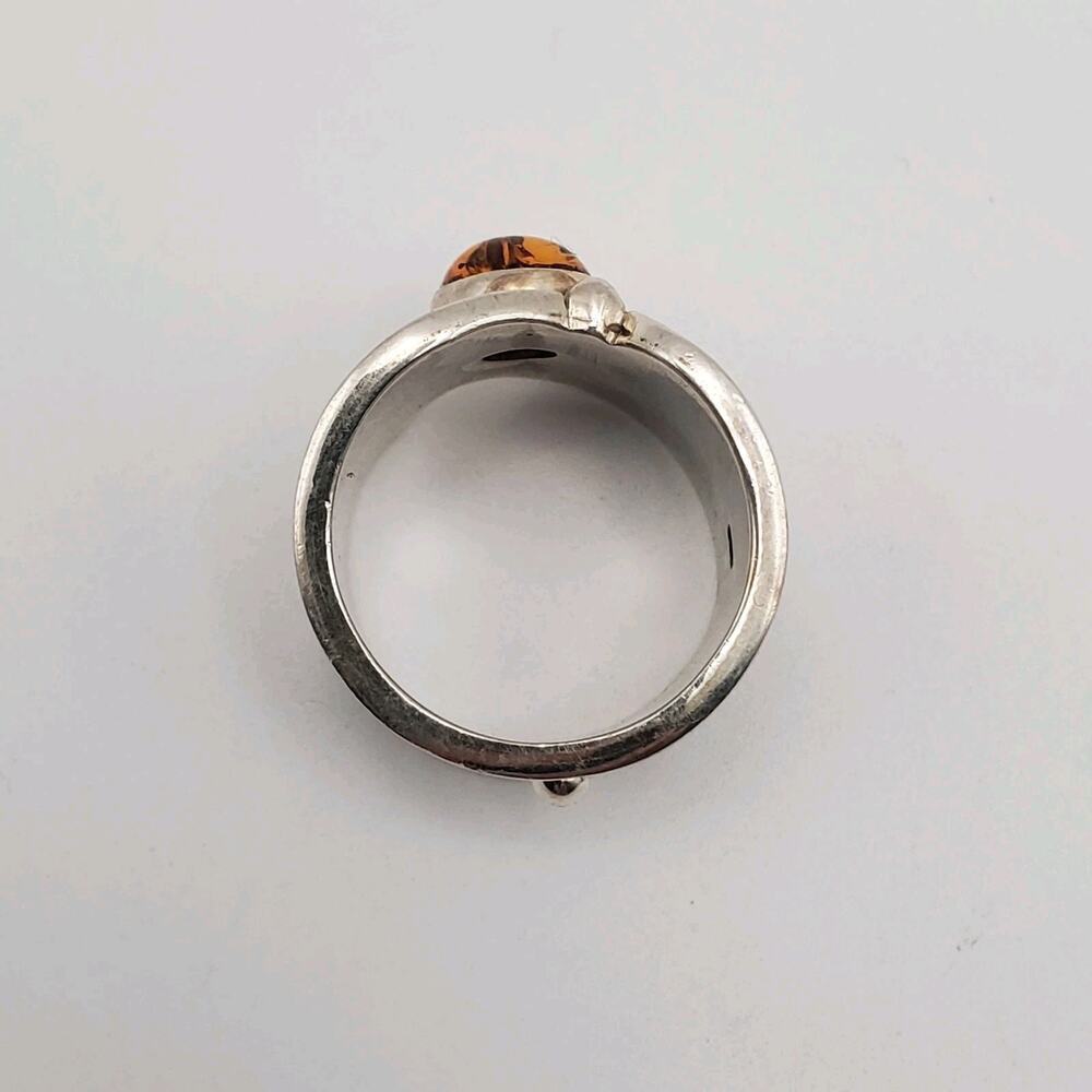 Sterling Silver 925 Artisan Boho Baltic Amber Wide Band Ring Size 6 - Picture 6 of 11